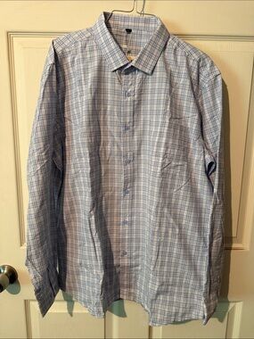 Men's Light Blue Plaid Long-Sleeve Dress Shirt